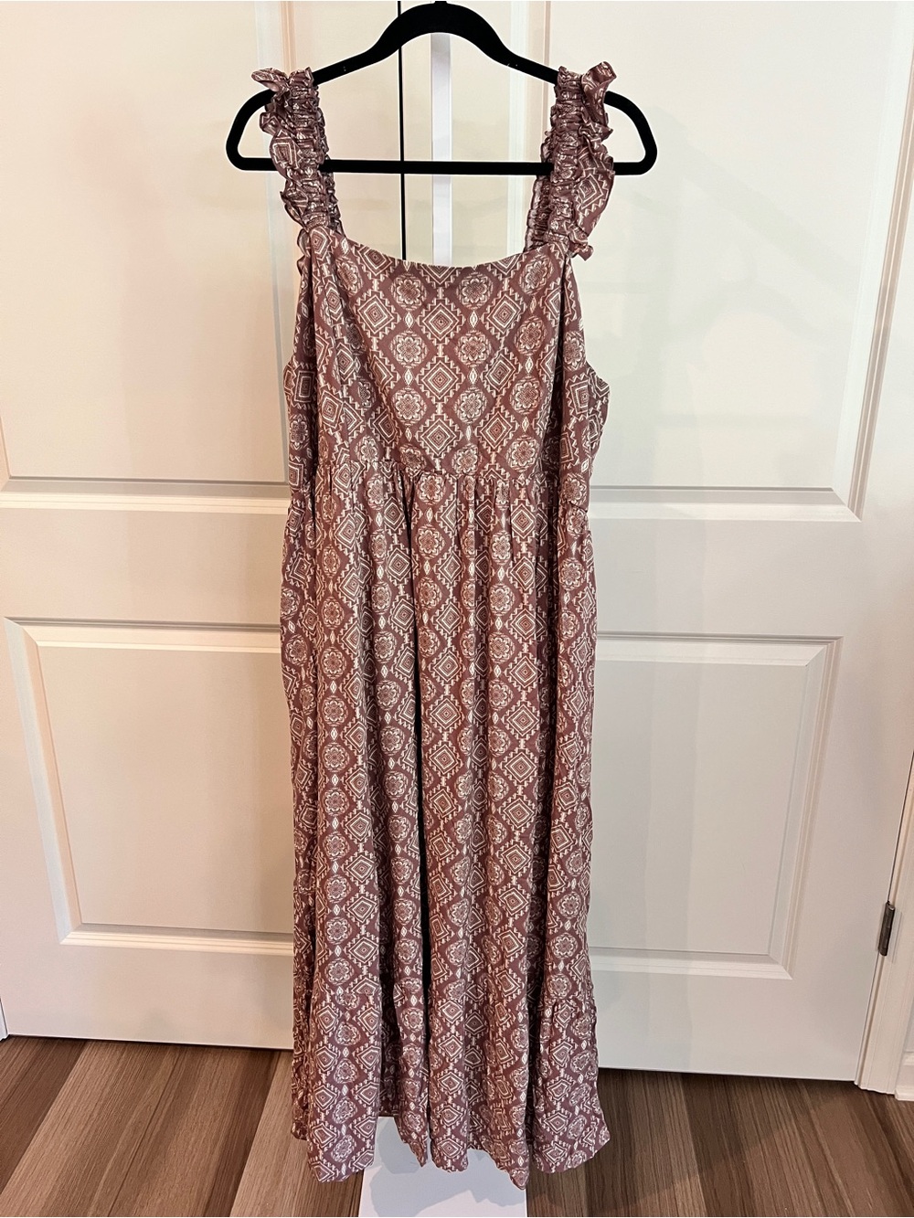 Torrid Plus Size 3 Brown White Geometric Square Neck Smocked Maxi Dress